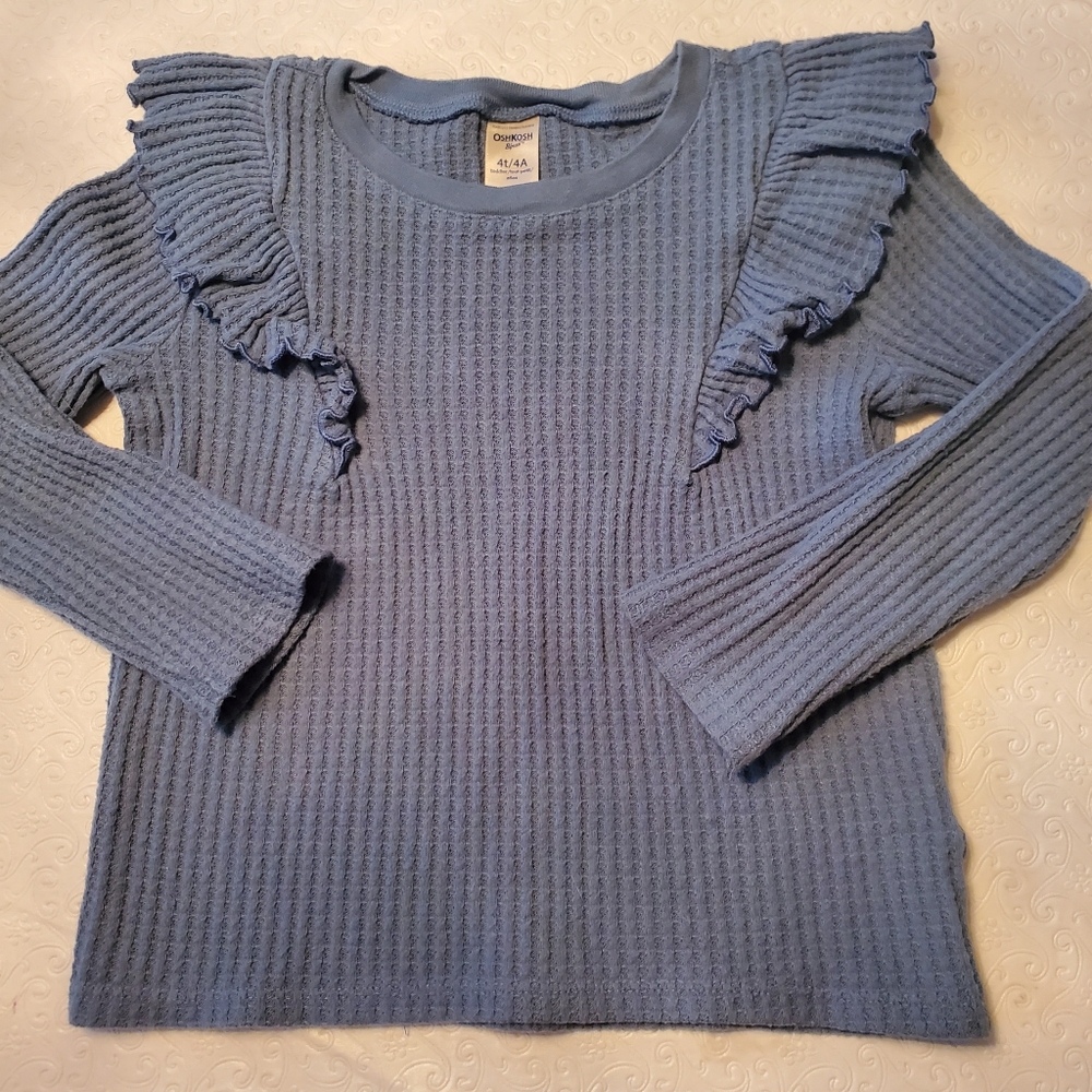 Oshkosh Long Sleve Top Blue Cotton Blend Girl 4T/ 4